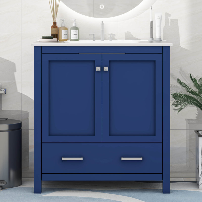 Bathroom Vanity With Single Sink, Bathroom Storage Cabinet With 2 Doors And A Drawer, Blue