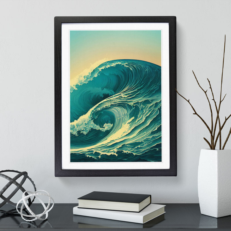 XV1022-3048X Ocean Wave At Sunrise No.6 - Single Picture Frame Print, 64cm H x 46cm W, Black