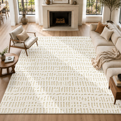  Plush Velvet Area Rug Washable Non-Slip Ivory Carpet
