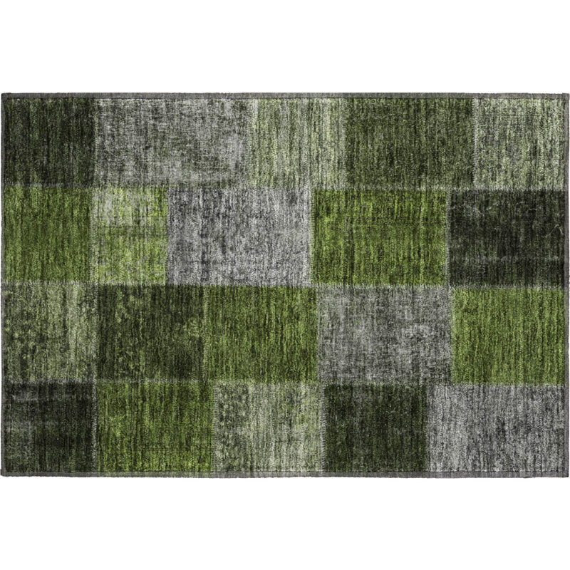 Premium Machine Washable Prisco Olive Rug, Rectangle 1'8" x 2'6"