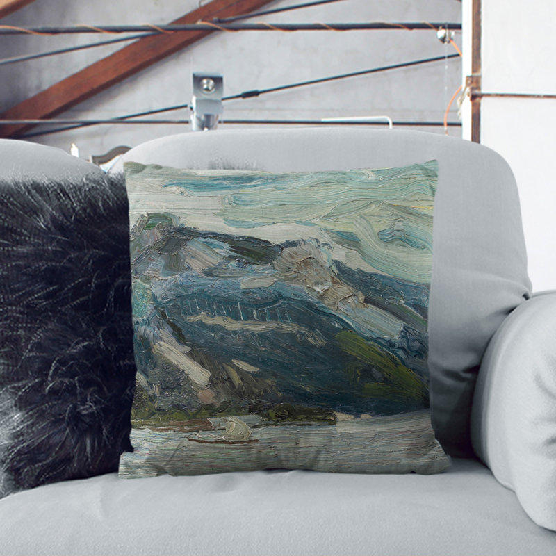 Lake Traun with Mountain Scatter Cushion with Filling, 55cm H x 55cm W x 20cm D, Black