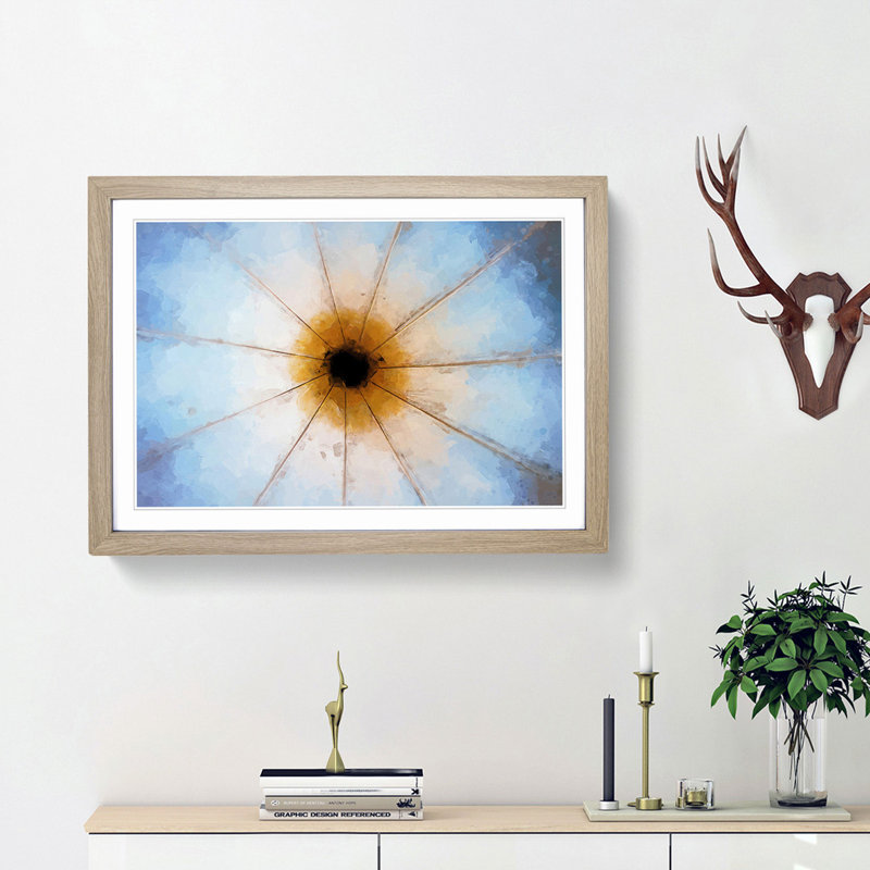 Down the Barrel in Blue and Yellow in Abstract - Picture Frame Graphic Art Print, 62cm H x 87cm W x 2cm D, Oak Framed