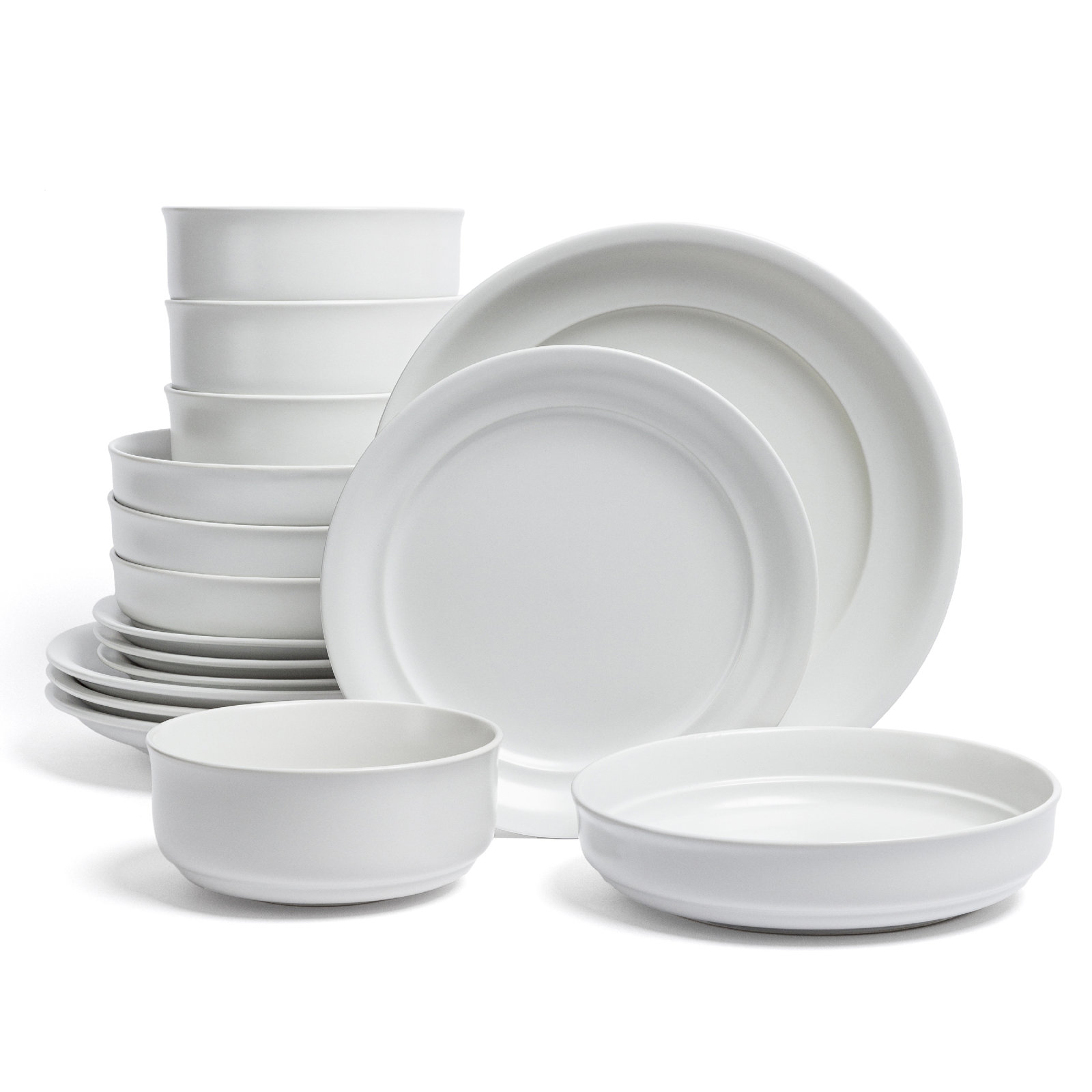 over&back Rimmed 16-Piece Semi Hand-Finished Stoneware Dinnerware Set, Service for 4, White