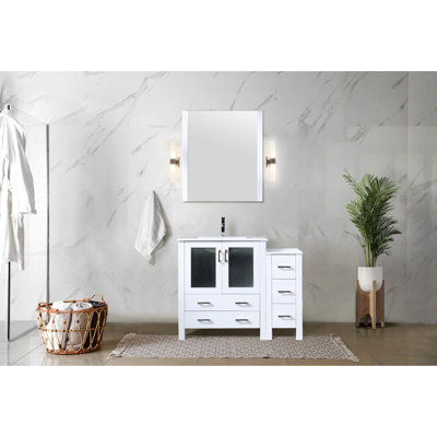 Meuble-lavabo blanc 42 po - L'armoire latérale en bois massif comprend un mécanisme en céramique à fermeture en douceur et pour endommager le meuble-lavabo, avec une utilisation à long terme