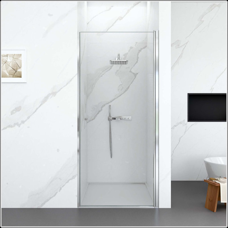Porte de douche pivotante sans cadre avec verre trempé de 6 mm, fermeture magnétique et installation réversible
