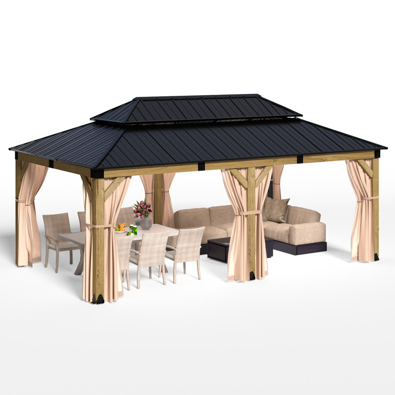 Solid Patio Gazebo, 10 Ft. H x 20 Ft. W x 12 Ft. D, Wood