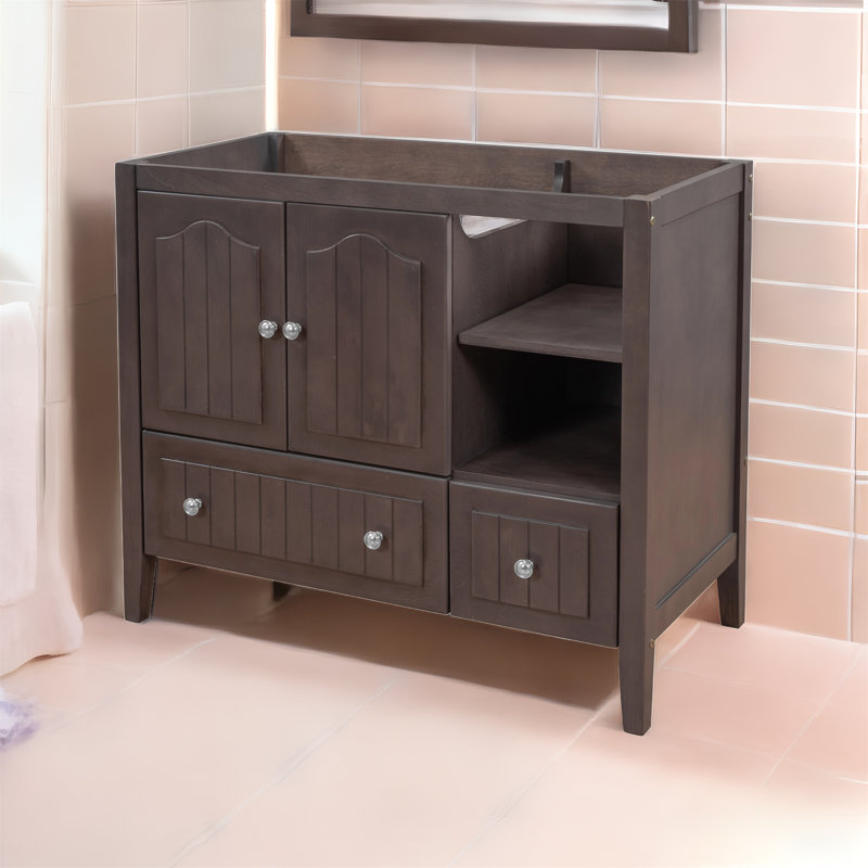 Base de meuble-lavabo de salle de bain seulement, structure en bois massif et panneaux en MDF, Brun
