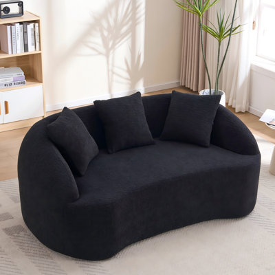 Canapé moderne 2 places sans os en chenille noire, version améliorée, 3 coussins, idéal pour le salon, le bureau, l'appartement, l'aménagement de l'espace, revêtement en chenille avec boulochage compact optimisé pour les invités.