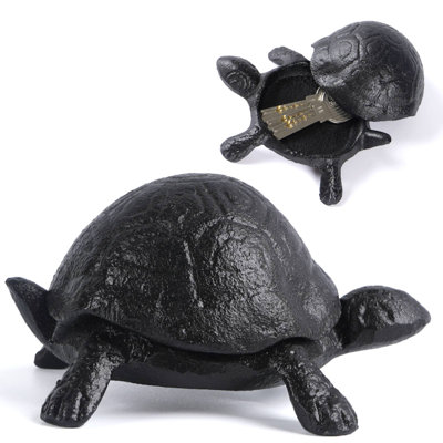 Cast Iron Turtle Outdoor Key Hider for Garden Decor Hide A Key Holder for Keys Jewelry and Trinkets Hidden Storage Box for Ear Studs, Paper Clips Cute Turtle Spare Key Hider (Small Black Turtle)