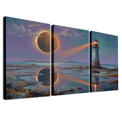 Art mural sur toile, "Phare et lune brillante"