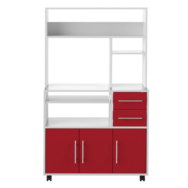 Seyma Wood Kitchen Cart, White/Red