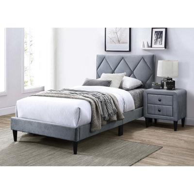 Lit simple avec support à 12 lattes, tête de lit réglable jusqu'à 3 pouces, velours pour chambre à coucher glamour