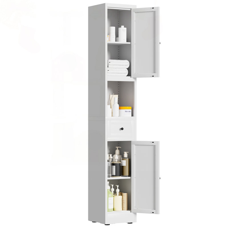 Armoire étroite 71 po en métal avec 2 portes et tablettes réglables, Blanc, Noir