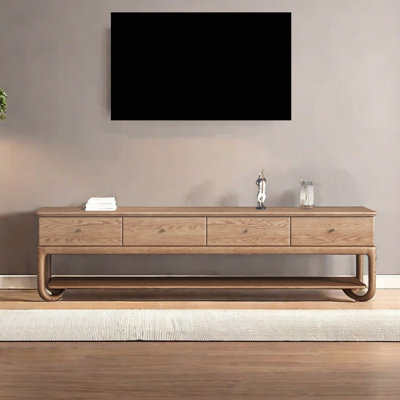 Meuble télé en bois de frêne massif avec tiroirs en pin