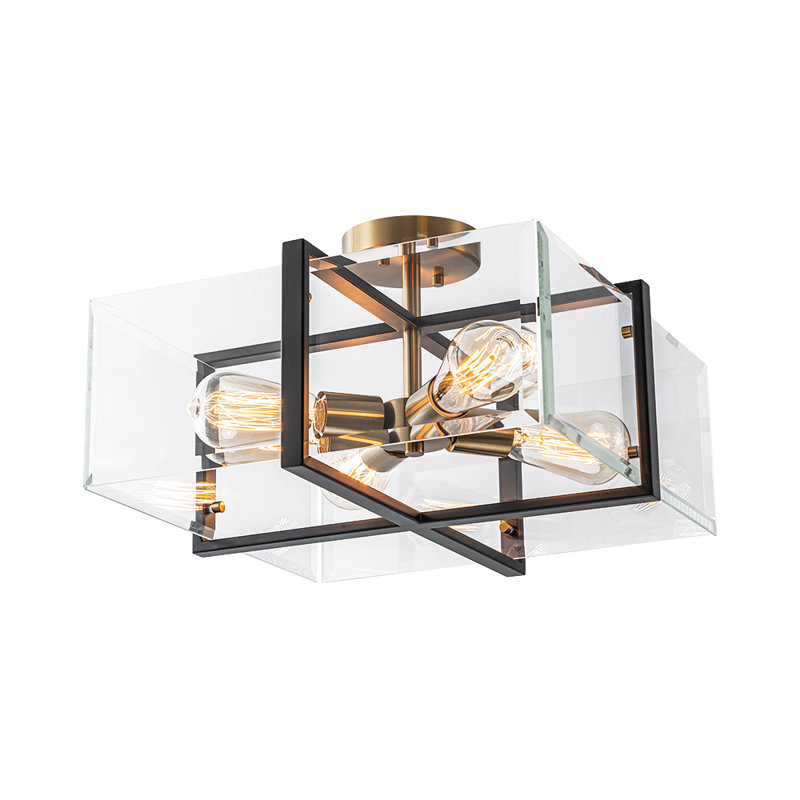 4-Light Beveled Glass Square Semi-Flush Mount