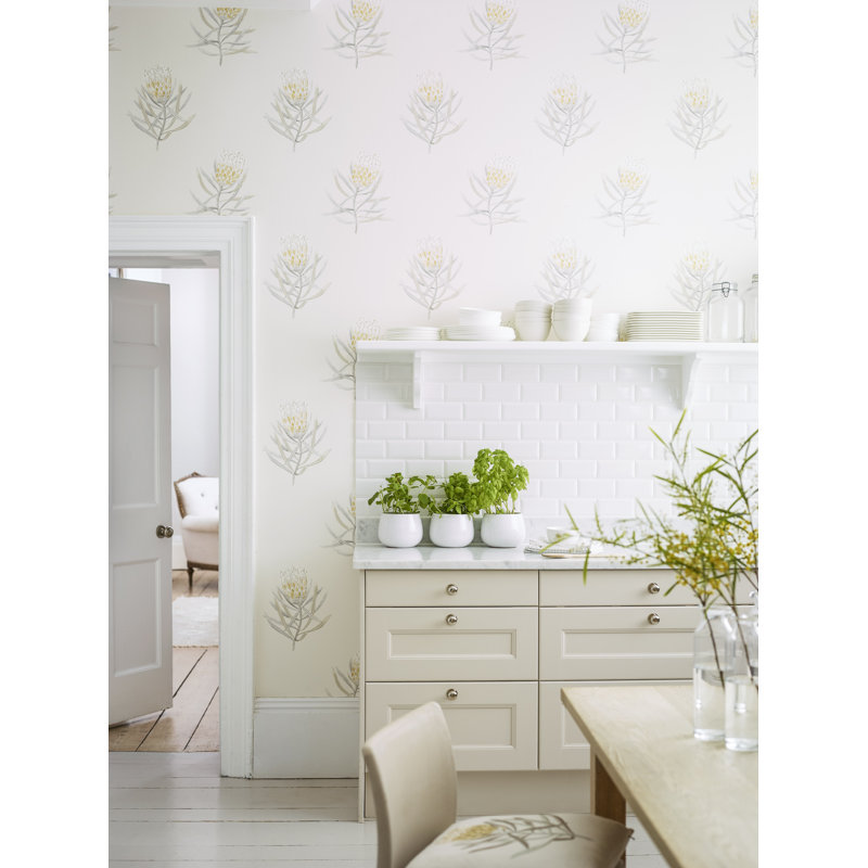 Protea Flower Wallpaper, China Blue/Canvas