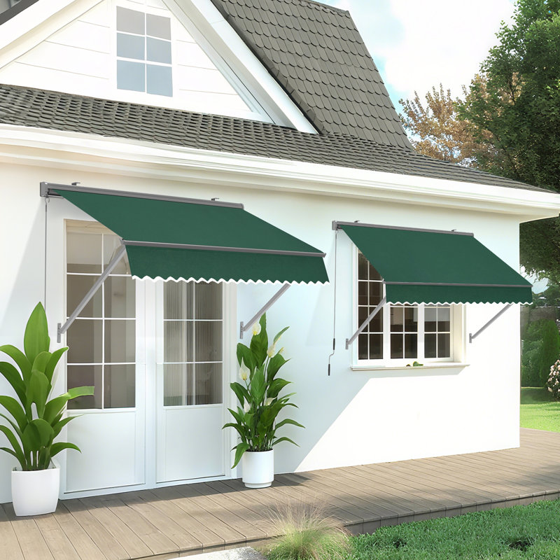 Auvents de fenêtre de patio Roselette avec cadre en aluminium, auvent rétractable pour parasol, Vert