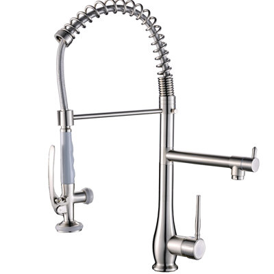 Heavy Duty Commercial Kitchen Sink Faucet - Brushed Nickel, Pull Down , Ceramic Filler Contemporary Core, Stable Performance
