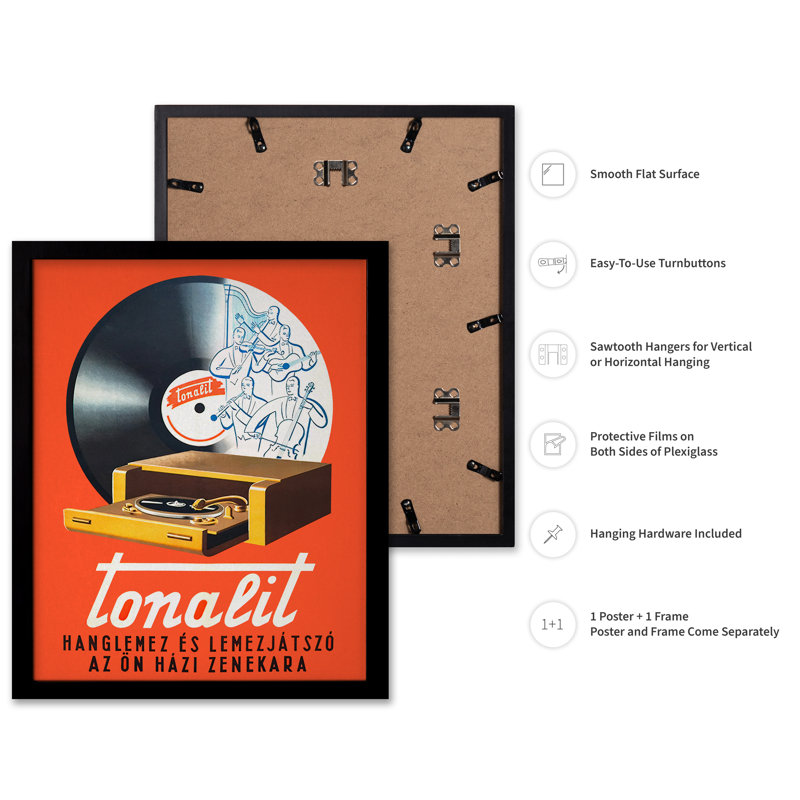 Tourne-disque Tonalit, H 18 po x l 24 po, Affiche, Cadre noir