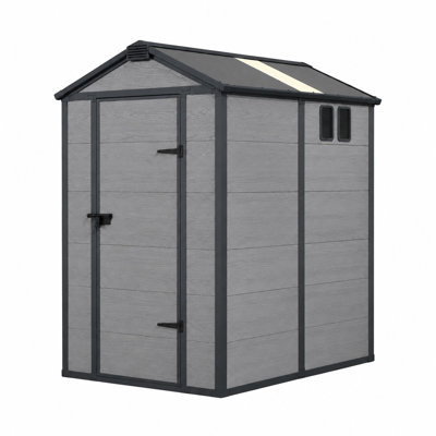 4' x 6' Outdoor Resin Storage Shed, Weatherproof Resin Tool Storage Shed with Lockable Door, Windows & Skylight, All-Weather Shed for Backyard Patio,