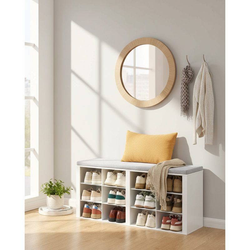 12 Pair Shoe Storage Bench, White
