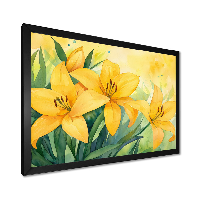 «Yellow Lillies Gardens In Meadow III», reproduction sur toile, H 12 po x l 20 po, Noir