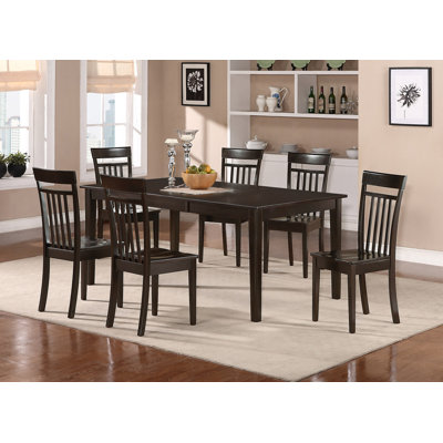 7 Piece Dining Room Furniture Set Consist of a Rectangle Kitchen Table with Pedestal and 6 Dining Chairs, 42x72 Inch, Cappuccino