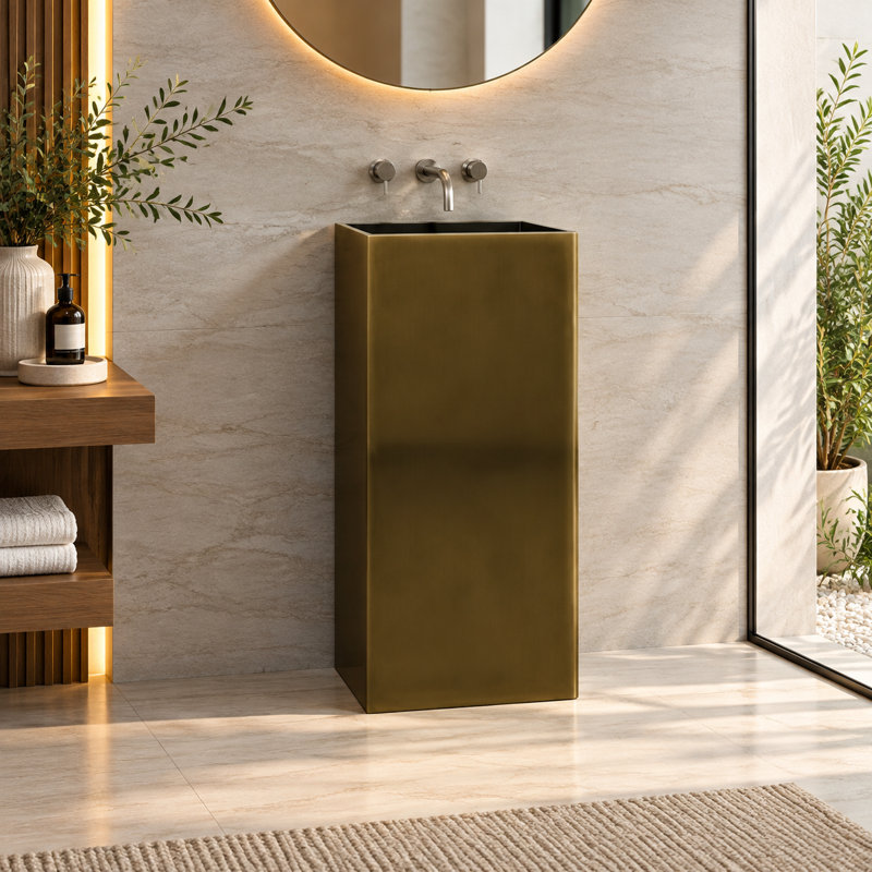 Lavabo sur pied en laiton/noir, 40 cm (L) x 85 cm (H), Noir, Laiton vieilli