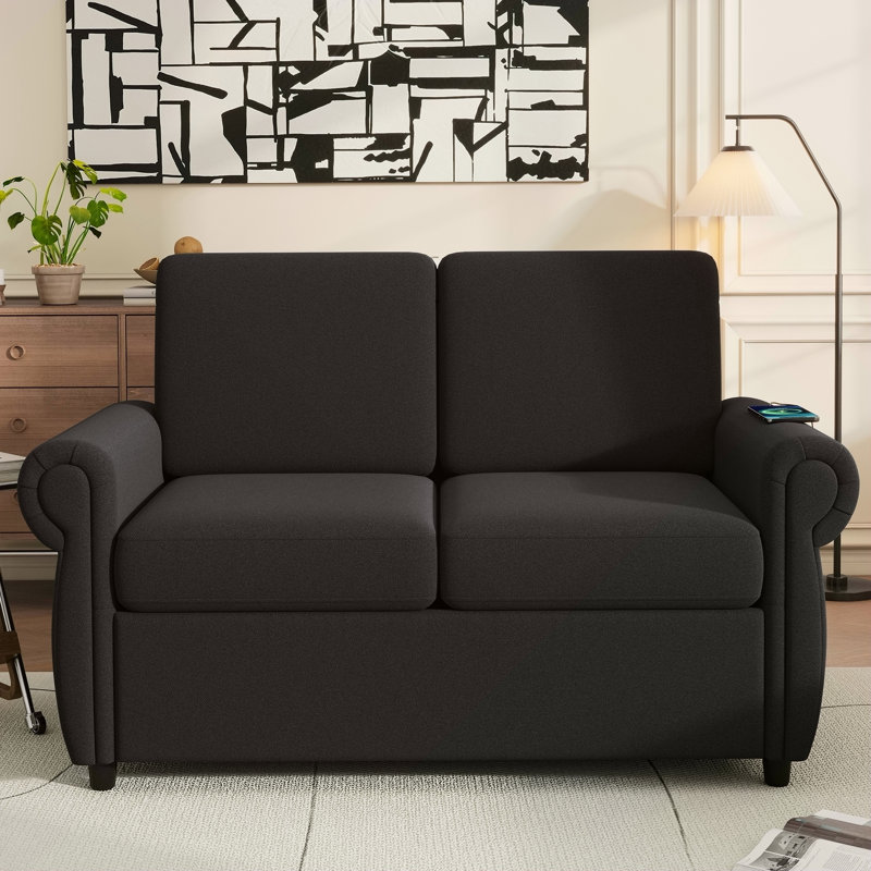 57.9" Orisfur Pull Out Sofa Bed  Loveseat Sleeper With Twin Size Memory Mattress With Two USB Ports For Living Room Spaces