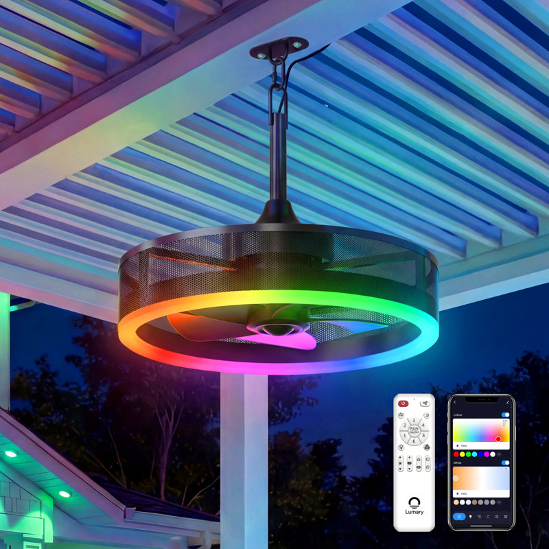Lumary 20'' Smart Outdoor Ceiling Fans with Lights Pro, Wi-Fi Bluetooth Direct Connect RGBCW Gazebo Fans, Compatible with Alexa & Google, Plug in Hanging Ceiling Fan with Remote