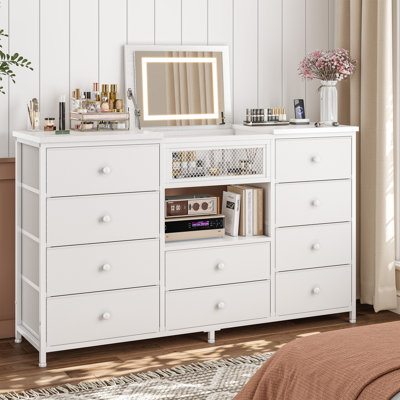 55.12" W Dresser For Bedroom With Mirror & 10 Drawers, Bedroom Dressers With Led Lights & Charging Station