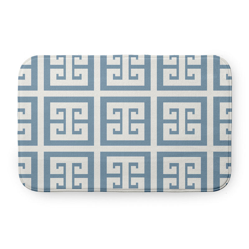 Tapis de bain à motif de clé grecque, L 17 po x L 24 po, Bleu