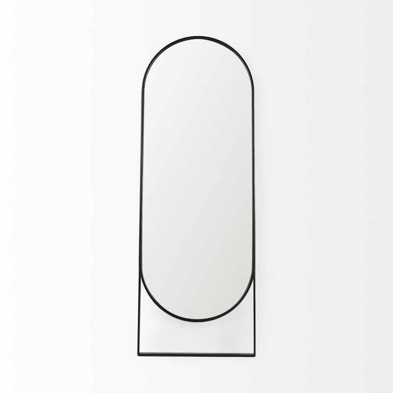Alsen Solid Wood Rectangle Floor Mirror, Black