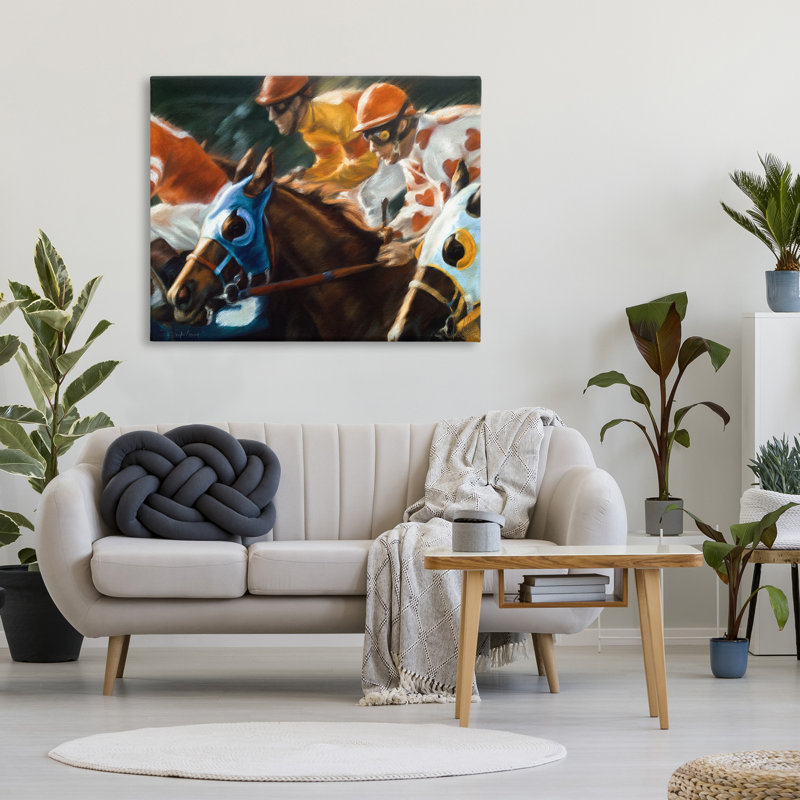 Conception d'art sur toile équestre Jockeys Racing par Kim Mcelroy, H 36 po x l 48 po