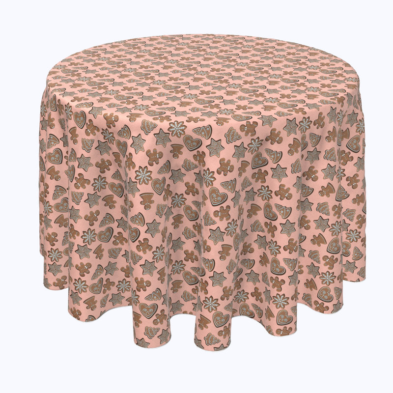 Geometric Round Christmas Tablecloth, 70" x 70", Christmas Gingerbread Cookies