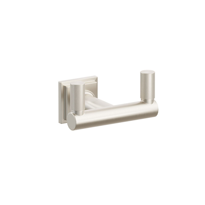 Crochet double Emtek Select avec rosette carrée, tige ronde et pointe moletée, Nickel satiné