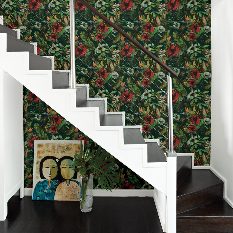 Malge Non-Pasted Vinyl Floral Wallpaper Roll, Red/Green