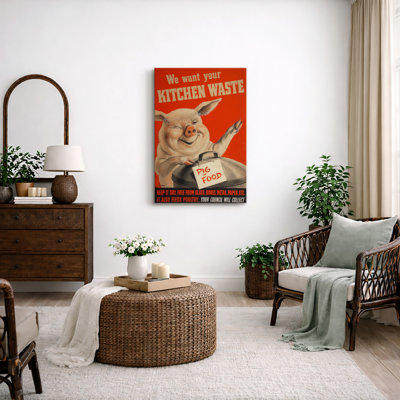 Vintage Pig Kitchen Waste Poster Artwork, Retro Farm Humor Pictures, Framed Canvas Giclee Print Wall Art