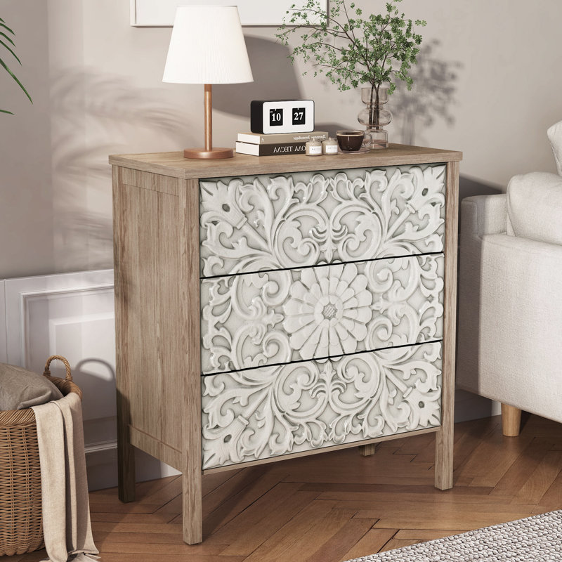 Platt Farmhouse 3-Drawer Dresser, Gray/Cream