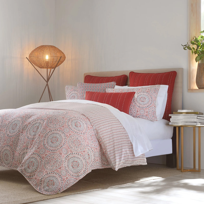 Ensemble d'édredon réversible à tissage traditionnel en percale - Lodi, Édredon pour très grand lit + 2 taies décorativ