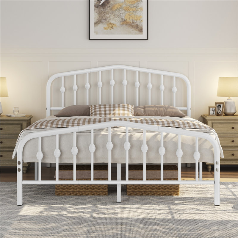 Lit plateforme en métal avec tête de lit Valor, Blanc, Grand