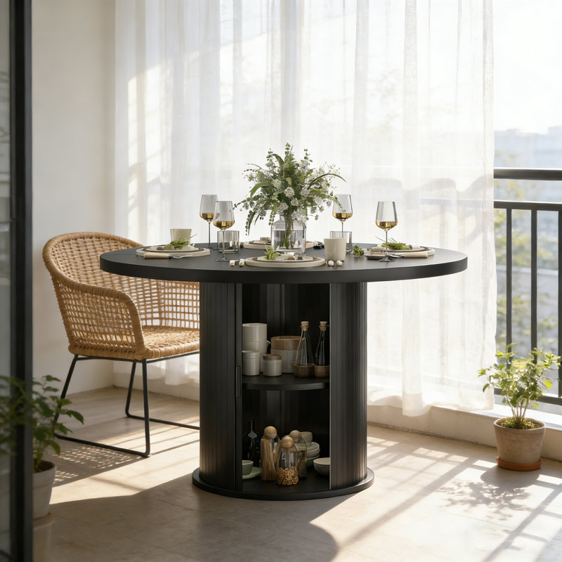 43" Round Dining Table For 4 People, Small Wood Kitchen Table With Sturdy Metal Base, Modern Round Dinner Table For Dining Room, Easy Assembly