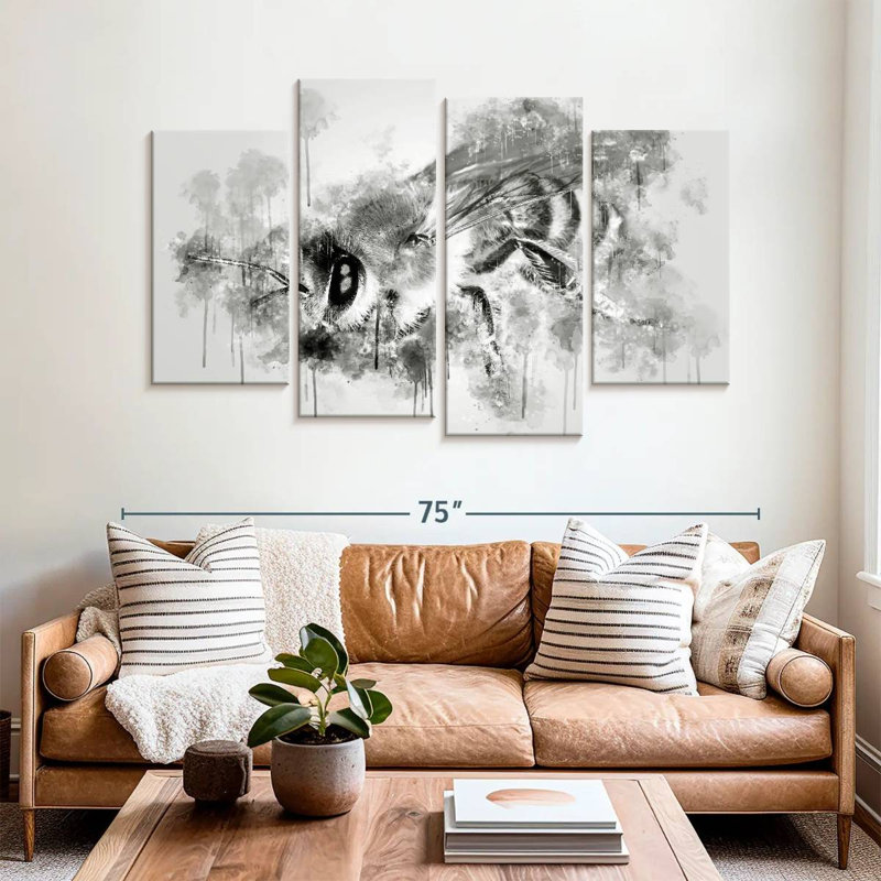 Brampt Honey Bee Black And White, 42" H x 68" W