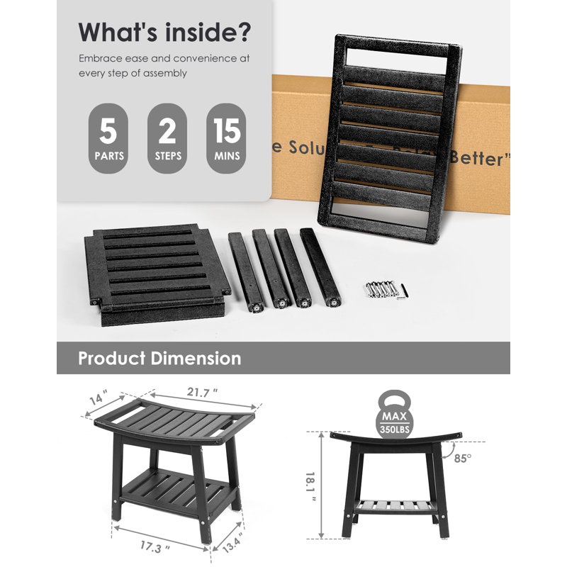 Marthalene 21.6" W HDPE Shower Bench, Black