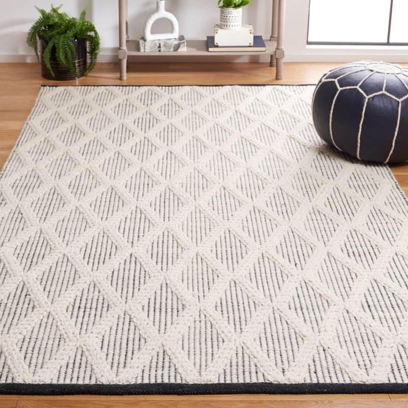 Tapis géométrique en laine fait à la main Javone, Rectangle de 5 pi x 8 pi