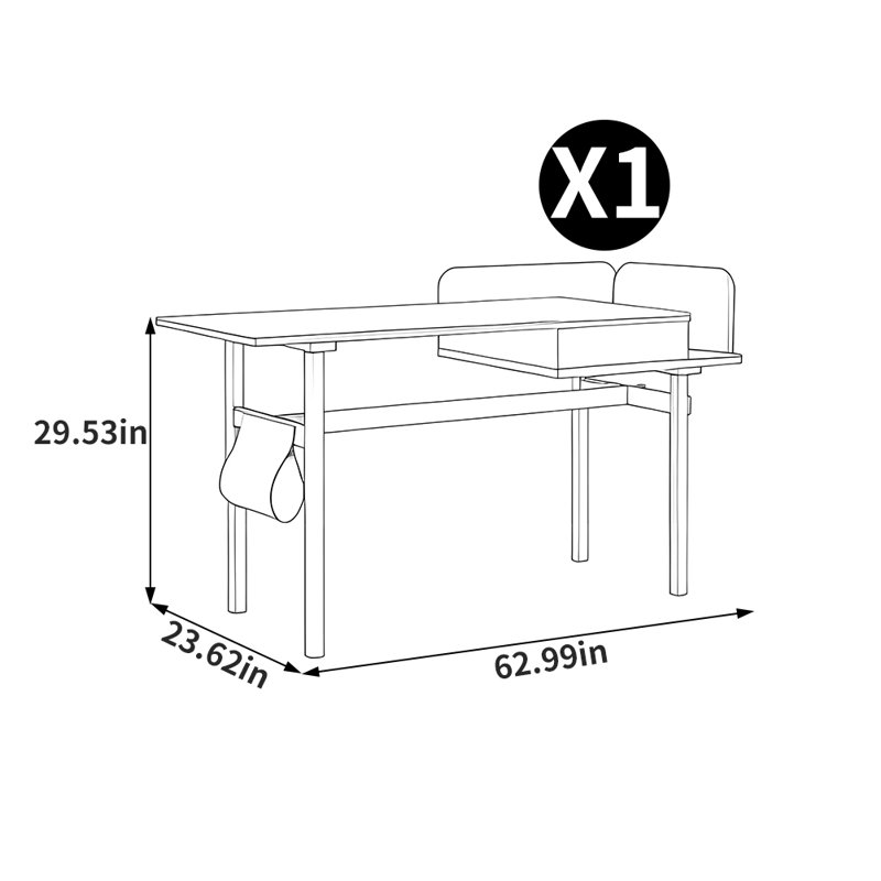 Bureau créatif de style japonais, H 29,53 po x l 62,99 po x P 23,62 po
