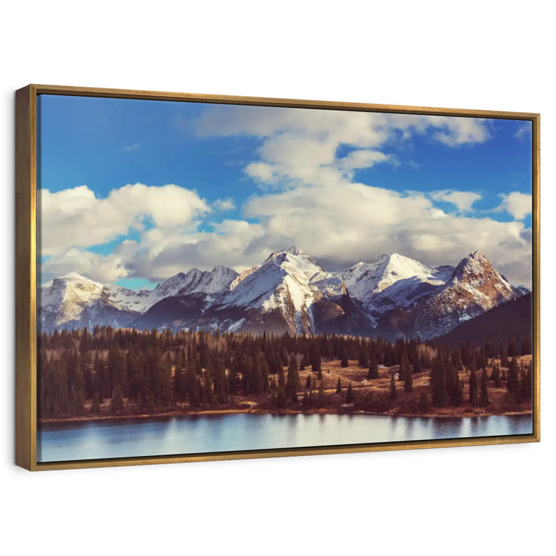 Paysage de montagnes Rocheuses, Cadre flottant doré, 37 po x 25 po