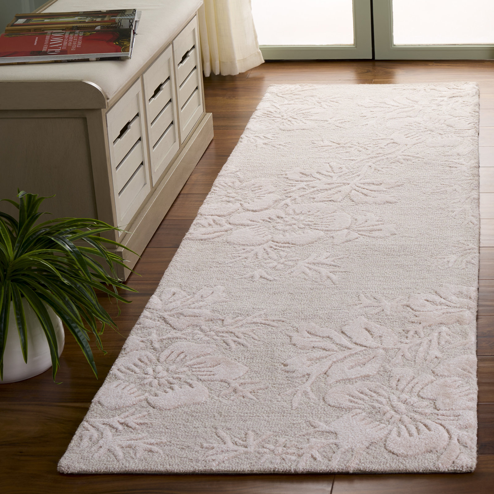 Light Pink Hand-Tufted Floral Wool Rug, Runner 2'3" x 8'