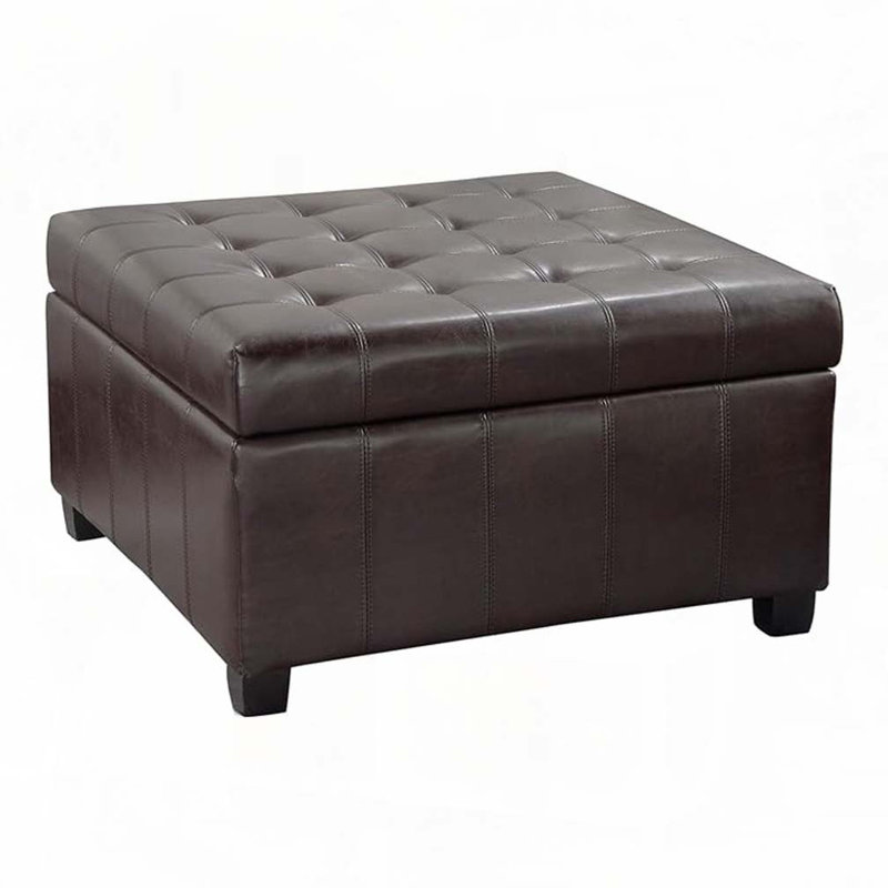 Francisville Upholstered Ottoman, Brown Faux Leather