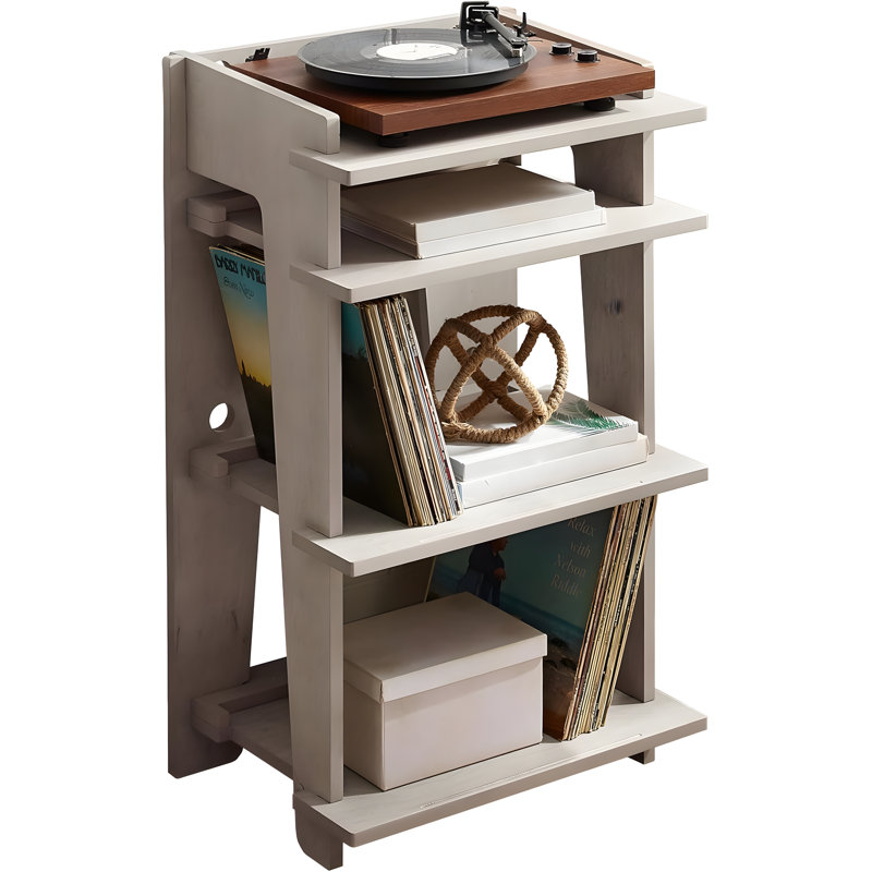 Crosley Soho Media Console With Vinyl Record Storage, Modern Turntable Stand With Adjustable Levelers And Cable Management For Home Entertainment